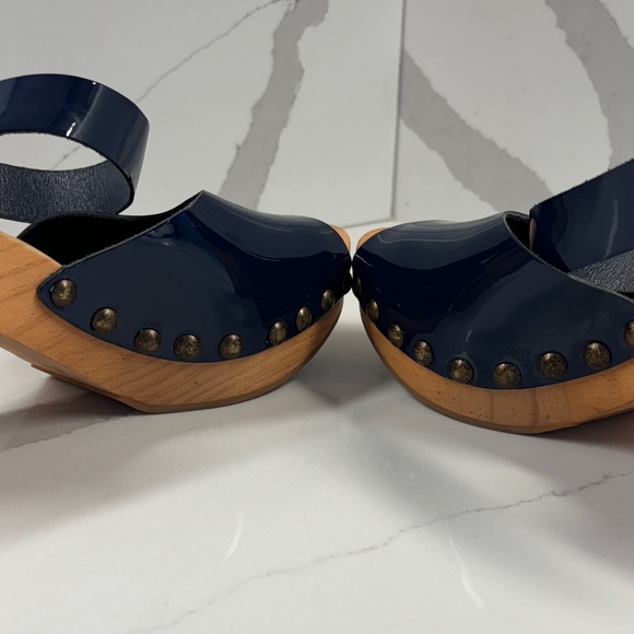 Free People Navy Blue Mules with Wooden Heel - Picture 5 of 6
